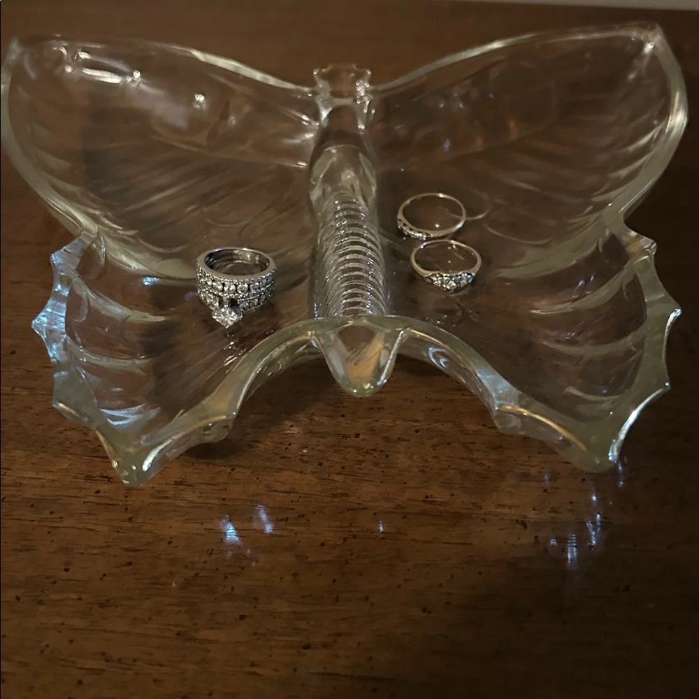 1960s Glass Butterfly Dish With Gold Rim Retro Vintage Trinket Jewelry Dish
